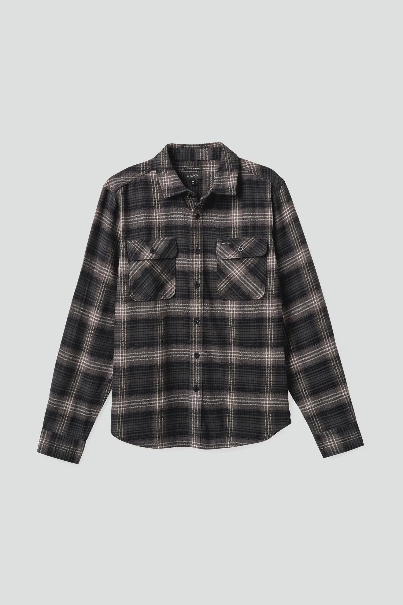 BRIXTON BOWERY LIGHT WEIGHT ULTRA SOFT FLANNEL - CHARCOAL/BLACK