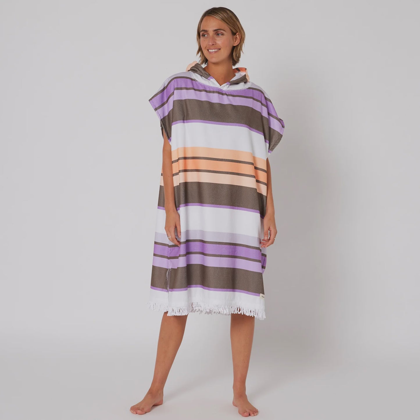 OCEAN AND EARTH LADIES SUNKISSED HOODED PONCHO - APRICOT/VIOLET/WHITE