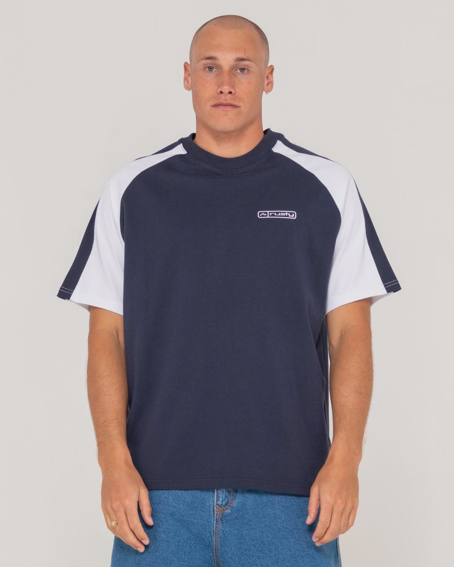 RUSTY MENS DODGER SHORT SLEEVE TEE - NAVY BLUE