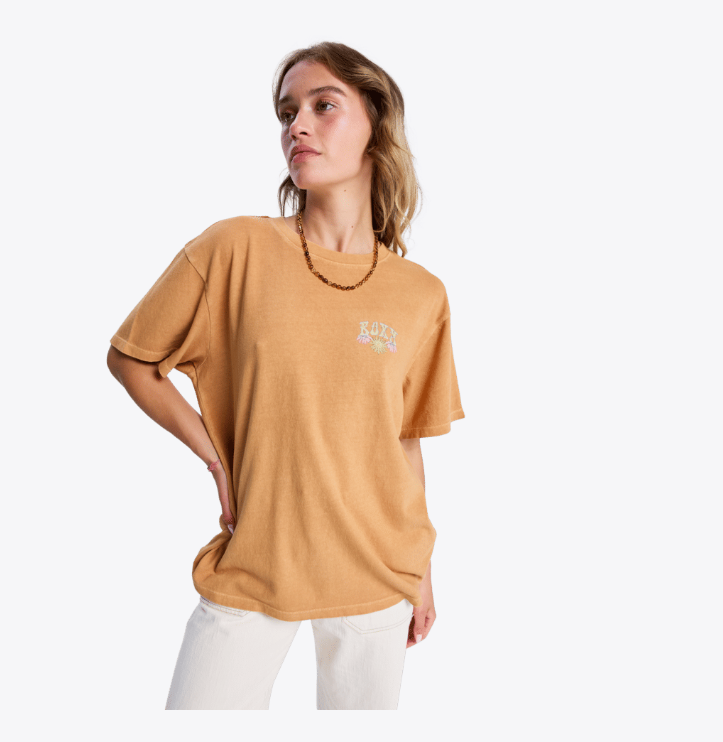 ROXY SUNNY OVERSIZE STONE WASH TEE - ALMOND