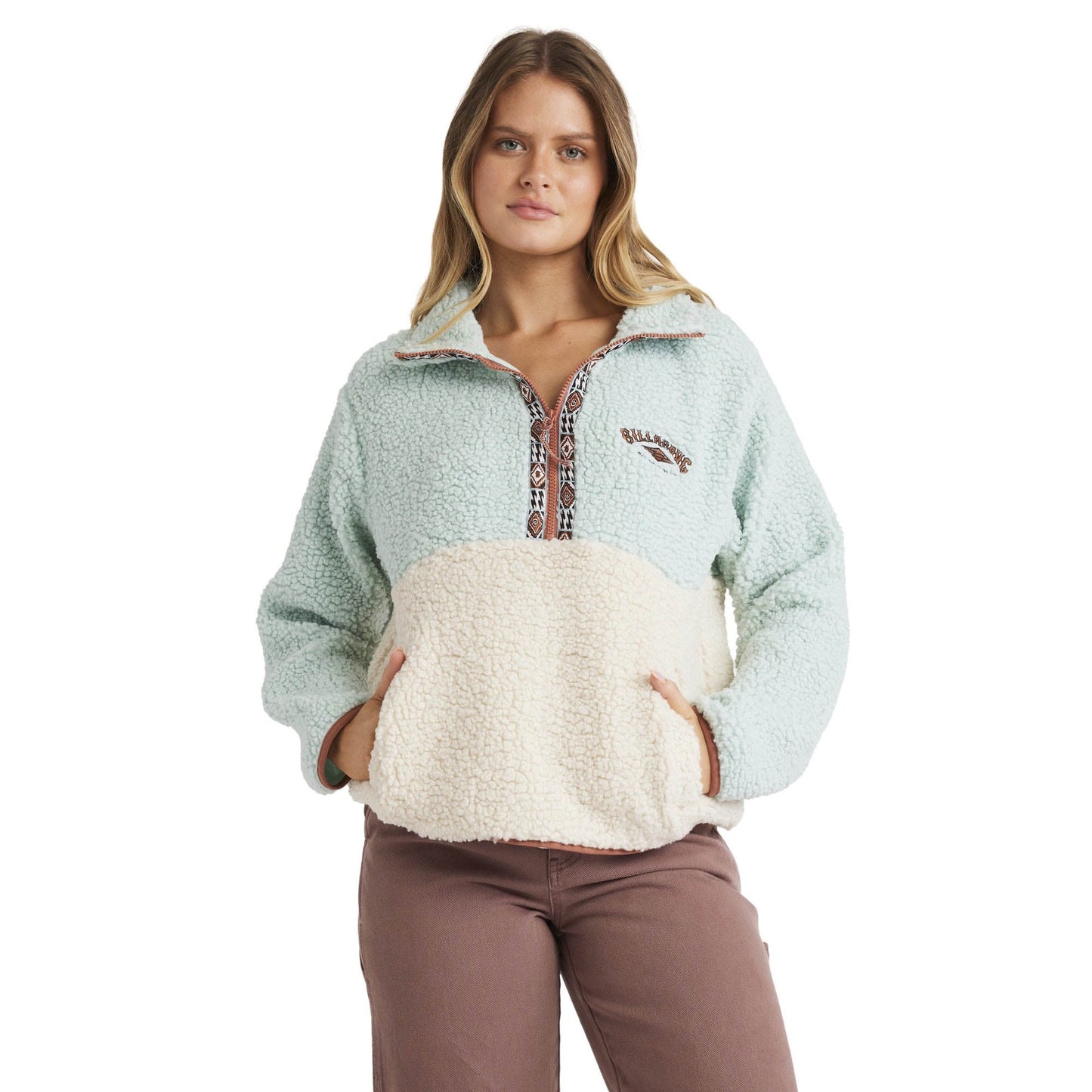 BILLABONG HORIZON MOCK NECK COLOURBLOCK FLEECE - BLUE HAZE