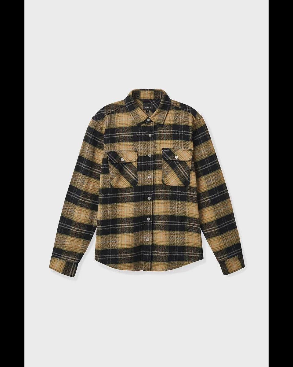 BRIXTON BOWERY L/S FLANNEL - BLACK SAND OLIVE SURPLUS - SALE $74.99