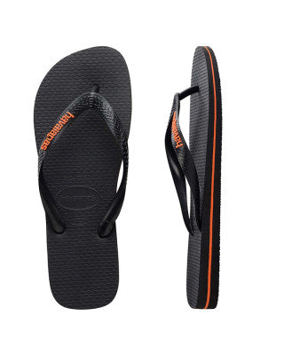 HAVAIANAS MENS RUBBER LOGO BLACK / ORANGE - HRLL5578