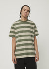 AFENDS NEEDLE RECYCLED STRIPE RETRO FIT TEE - CYPRESS