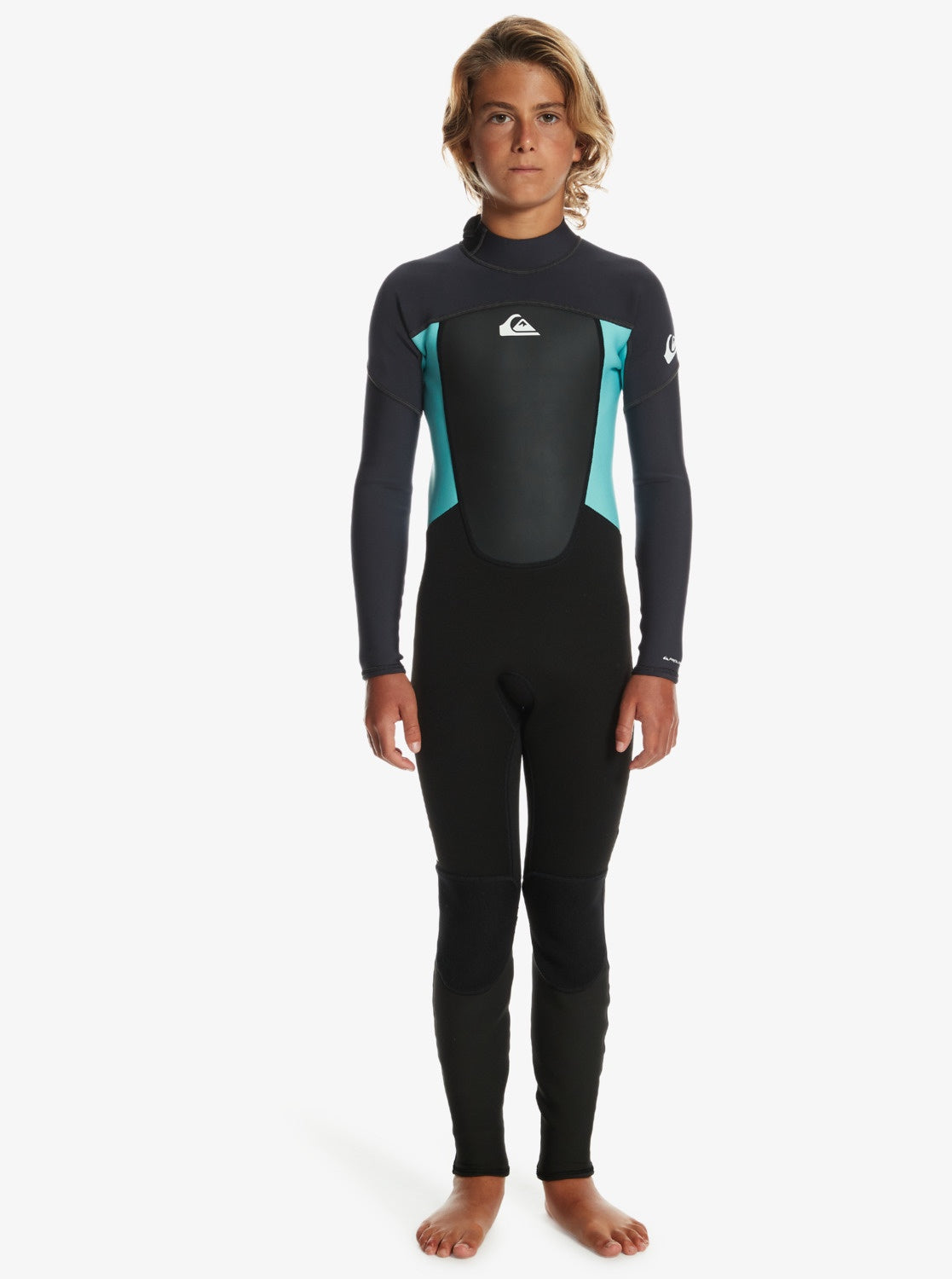 QUIKSILVER BOYS PROLOGUE 3/2 BACK ZIP WETSUIT STEAMER - BLACK / ANGEL BLUE