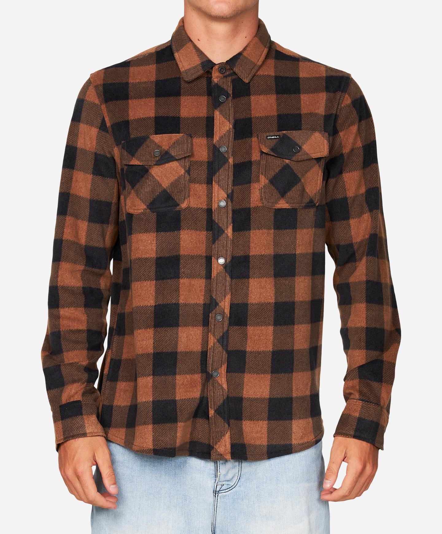 SALE NO RETURNS - ONEILL GLACIER PLAID SUPERFLEECE SHIRT - BROWN