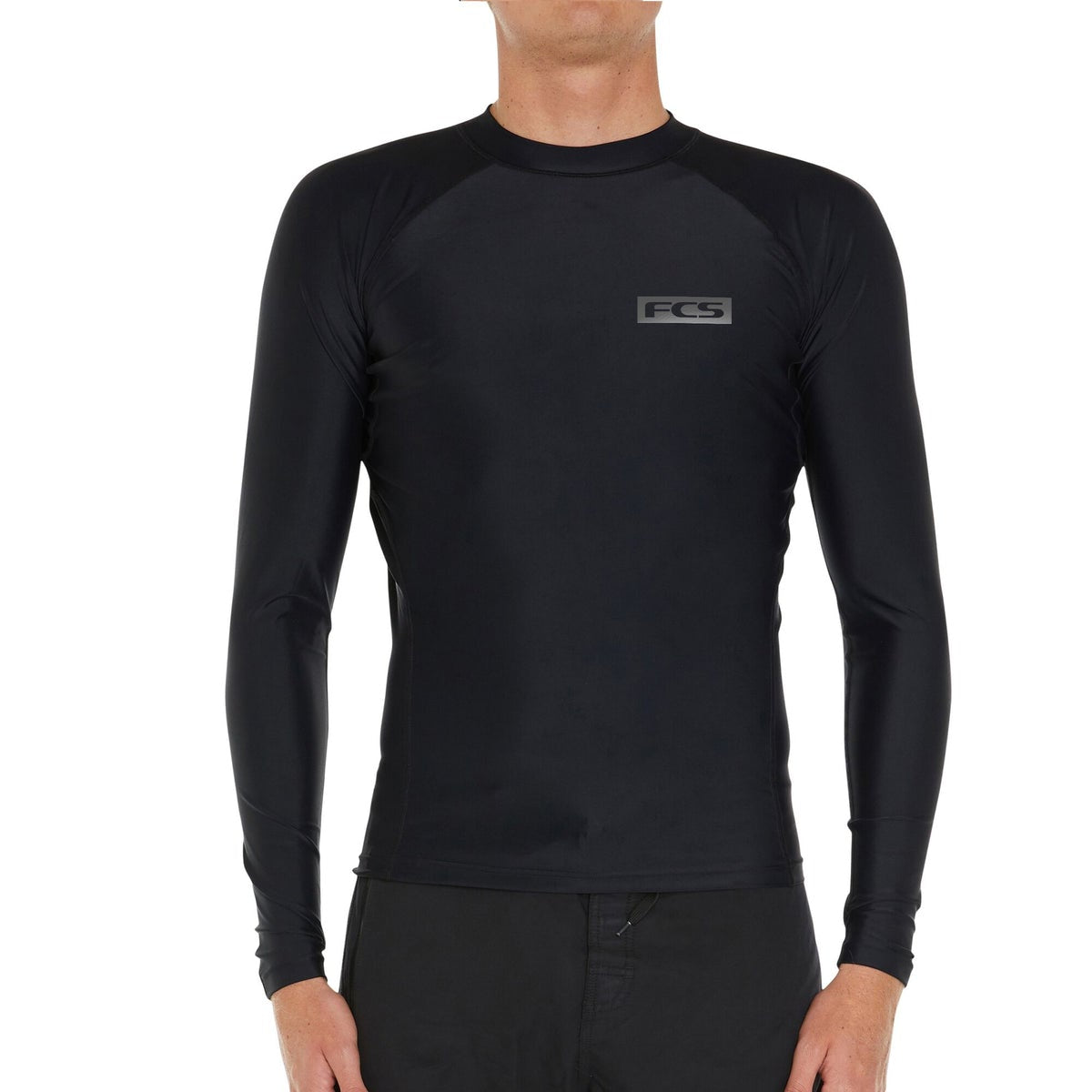 FCS ESSENTIAL L/S MENS RASH VEST - BLACK