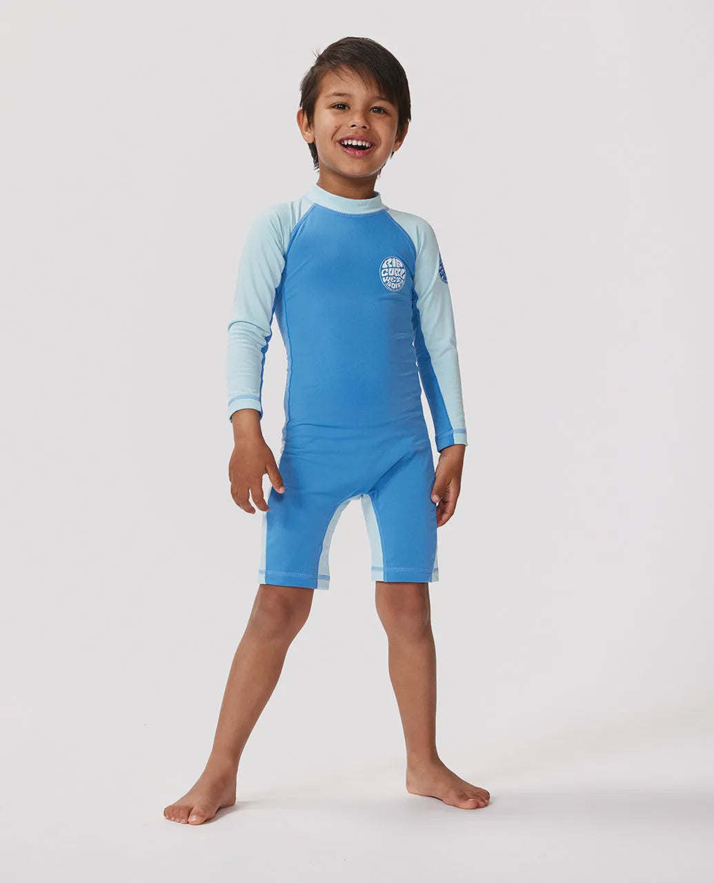 RIP CURL BOYS ICONS UV BRUSHED LONG SLEEVE SPRING RASH VEST - BLUE GUM