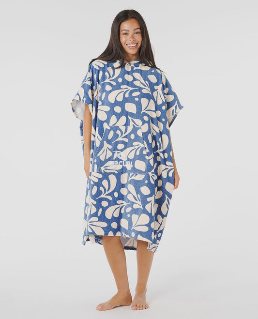 RIP CURL MIXED HOODED TOWEL - BLUE/NATURAL