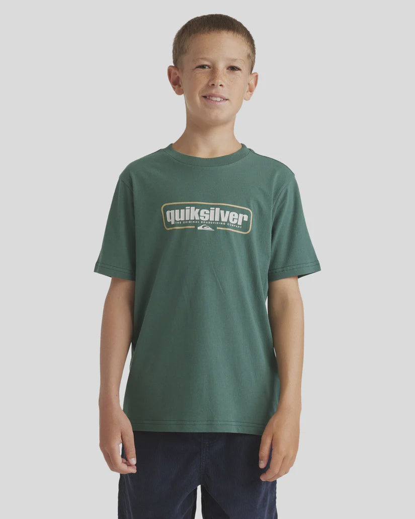QUIKSILVER RETRO BOX SHORT SLEEVE TEE YOUTH - TREKKING GREEN