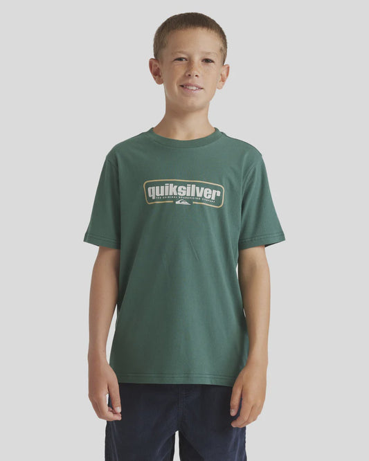 QUIKSILVER RETRO BOX SHORT SLEEVE TEE YOUTH - TREKKING GREEN