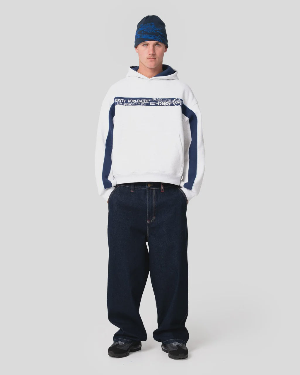 RUSTY BIG TICKET CROP FLEECE HOODIE - Ecru Marle