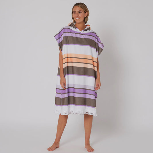 OCEAN AND EARTH LADIES SUNKISSED HOODED PONCHO - APRICOT/VIOLET/WHITE