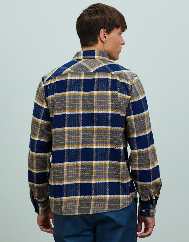 SALE - BRIXTON BOWERY L/S FLANNEL SHIRT - MOONLIT OCEAN/BRIGHT GOLD