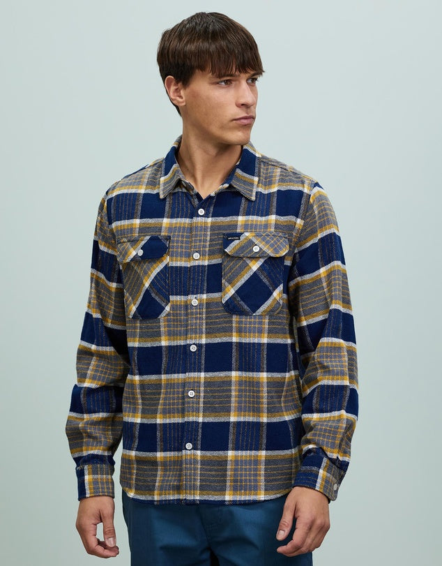 SALE - BRIXTON BOWERY L/S FLANNEL SHIRT - MOONLIT OCEAN/BRIGHT GOLD