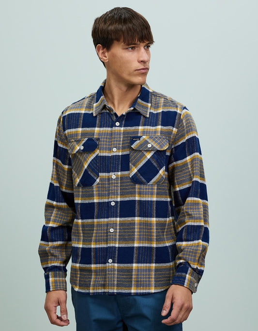 SALE - BRIXTON BOWERY L/S FLANNEL SHIRT - MOONLIT OCEAN/BRIGHT GOLD