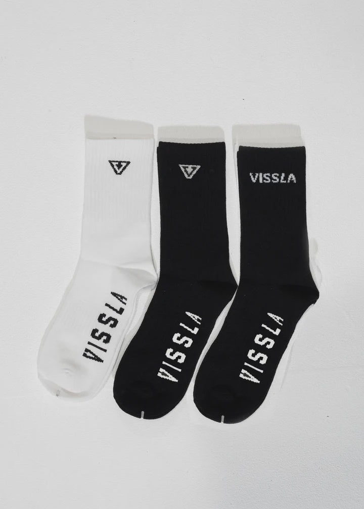 VISSLA LOGO SOCK 3 PACK - ASSORTED COLOURS