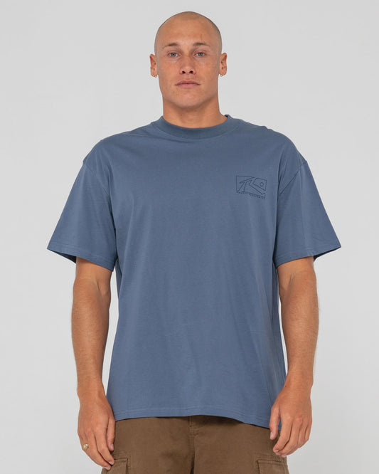 RUSTY MENS BOXED OUT SHORT SLEEVE TEE - CHINA BLUE