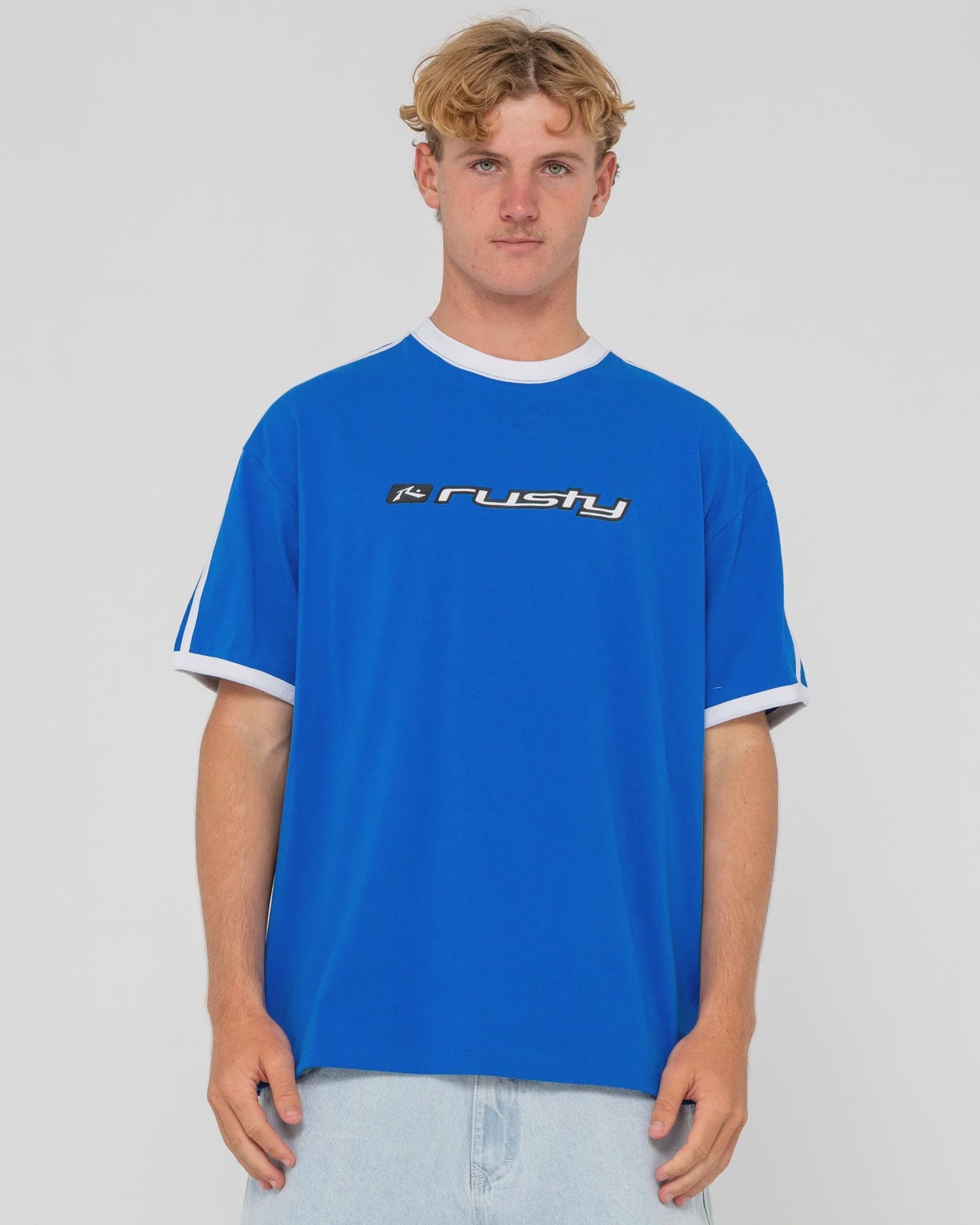 MENS RUSTY BRIGHT RINGER SHORT SLEEVE TEE - ROYAL BLUE