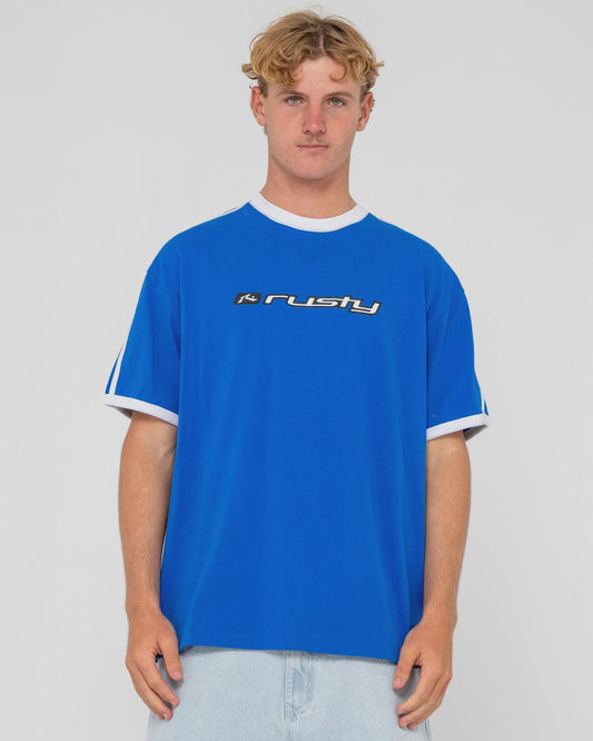 MENS RUSTY BRIGHT RINGER SHORT SLEEVE TEE - ROYAL BLUE