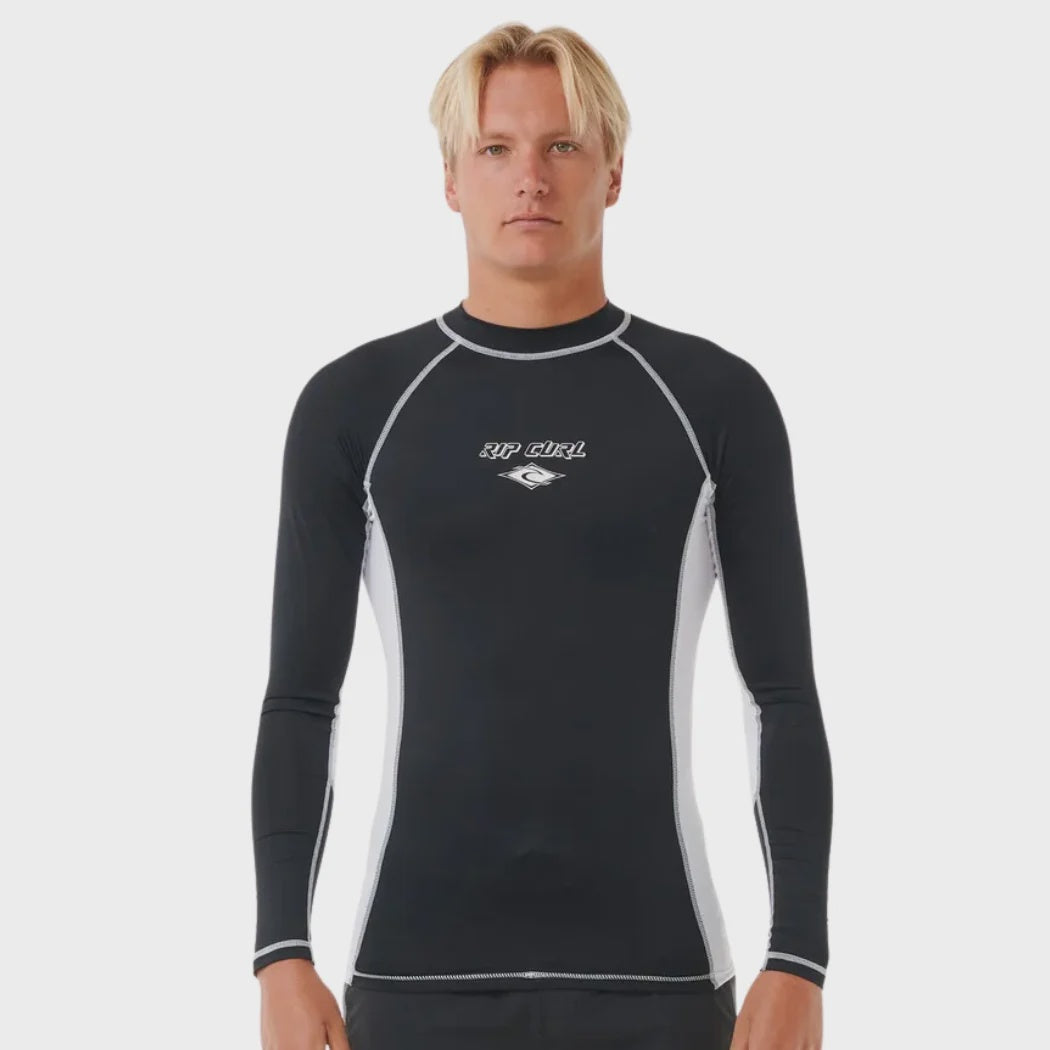 RIP CURL FADE OUT UPF PERF LS RASHVEST - BLACK WHITE