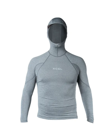 XCEL PREMIUM STRETCH L/S HOODED UV RASH VEST - HEATHER GREY