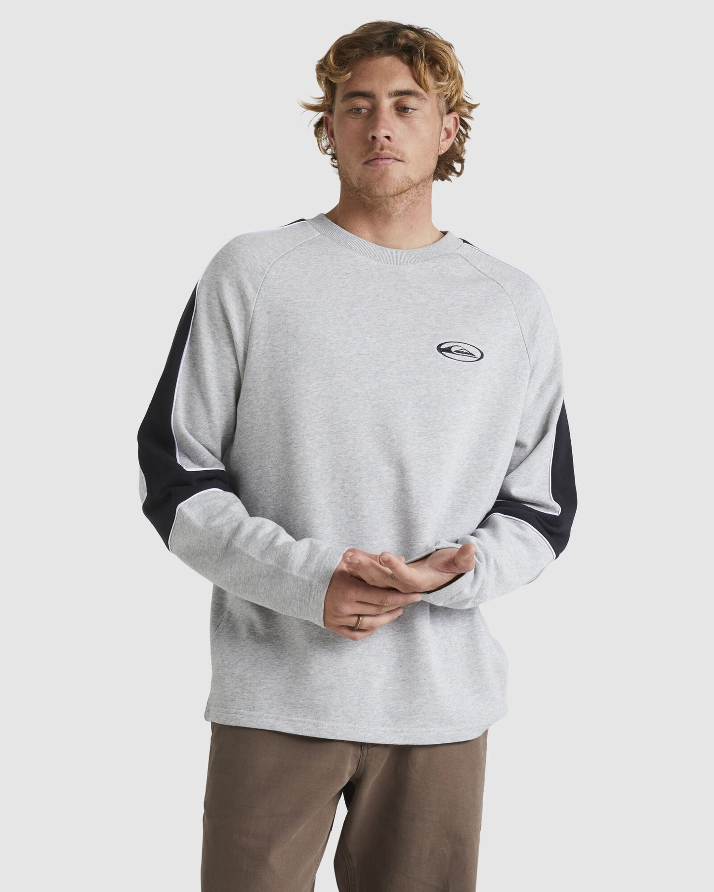 QUIKSILVER SATURN PANEL SWEATSHIRT - LIGHT GREY HEATHER