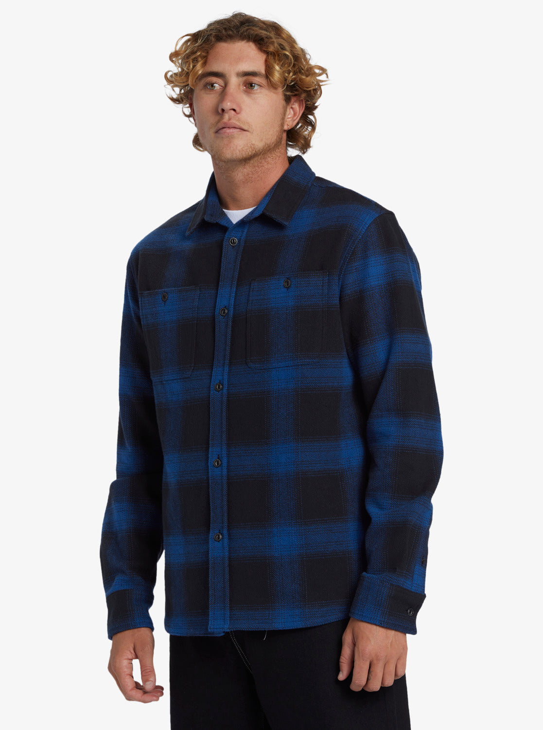 QUIKSILVER SATURN SHADOW PLAID FLANNEL -  MONACO BLUE