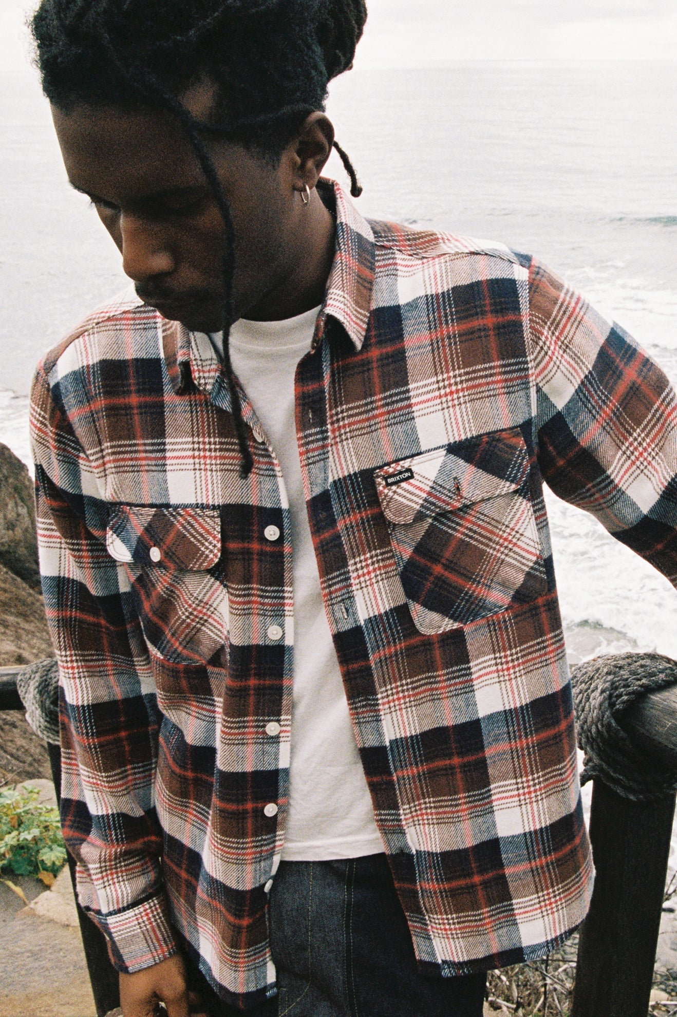 SALE NO RETURNS - BRIXTON BOWERY LIGHTWEIGHT ULTRA SOFT FLANNEL - WASHED NAVY/SEPIA/OFF WHITE