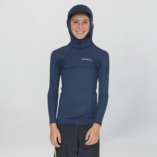 ONEILL YOUTH TRVLR UV LS HOODED RASH VEST - SLATE