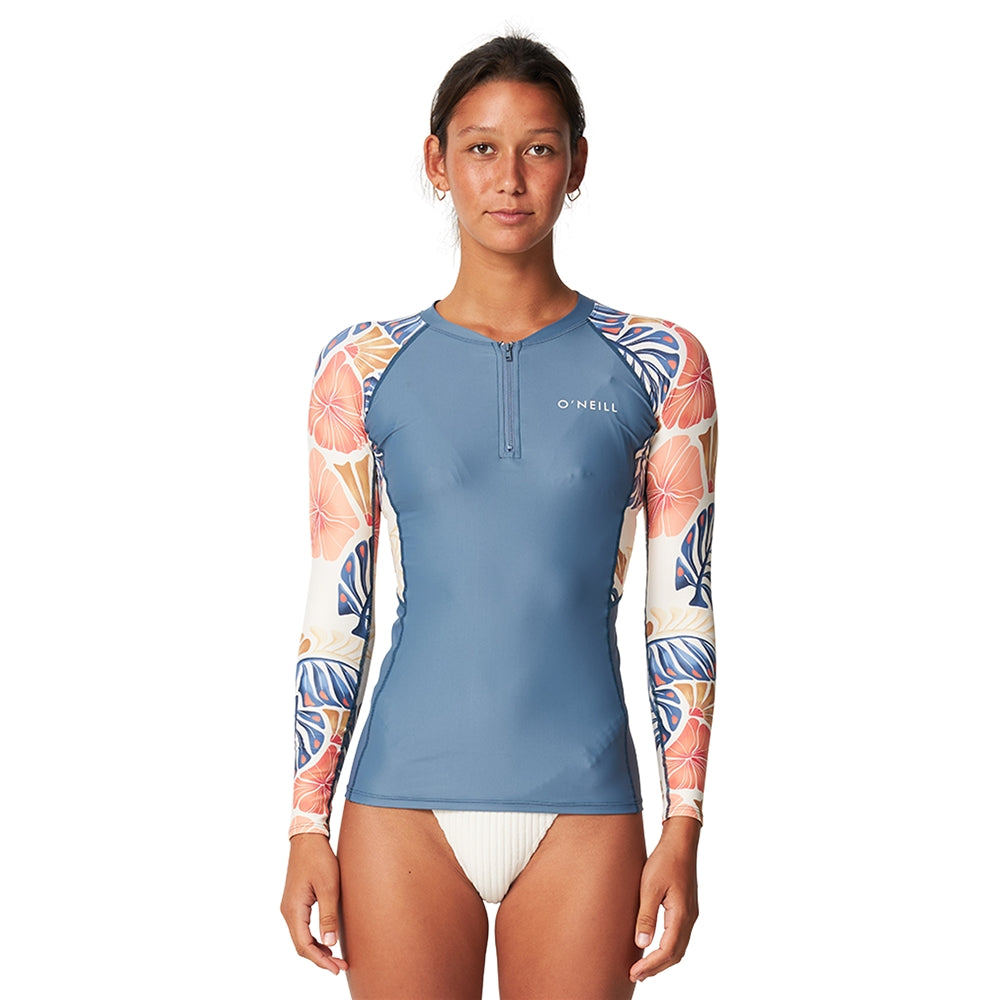 WOMENS BAHIA 1/4 ZIP LS RASH VEST - VINTAGE ALOHA WHITE