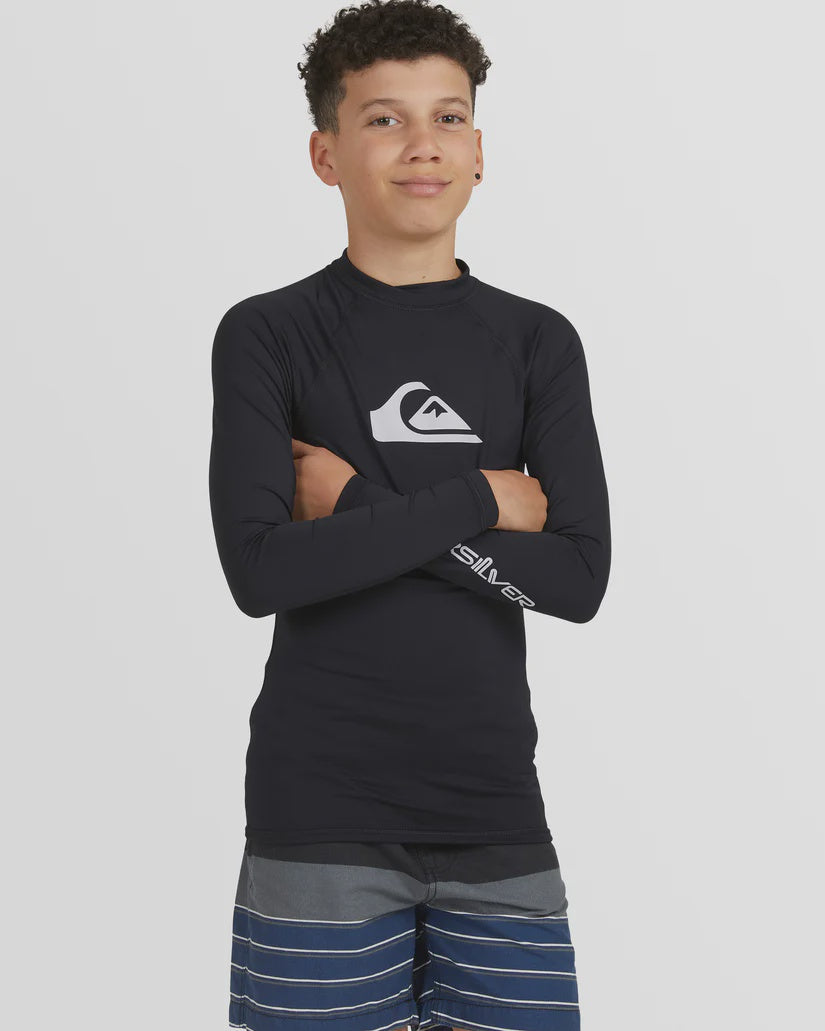 QUIKSILVER ALL TIME LONG SLEEVE YOUTH RASHGUARD - BLACK