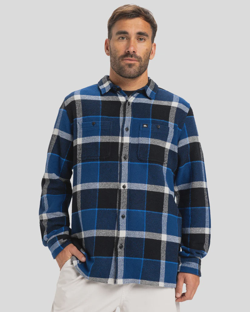 QUIKSILVER MENS SEEKER LONG SLEEVE SHIRT - BLACK / BLUE - SALE $70