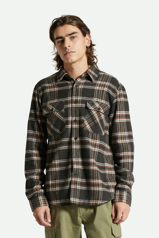 SALE NO RETURNS - BRIXTON BOWERY L/S FLANNEL - BLACK/CHARCOAL/OFFWHITE