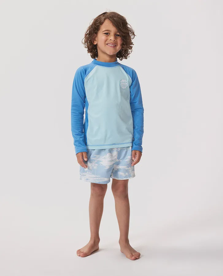 RIP CURL BOYS ICONS UV BRUSHED LONG SLEEVE RASH VEST - BLUE GUM