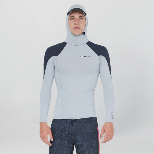 ONEILL TRAVELLER UV LONG SLEEVE HOODED RASH VEST - COOL GREY
