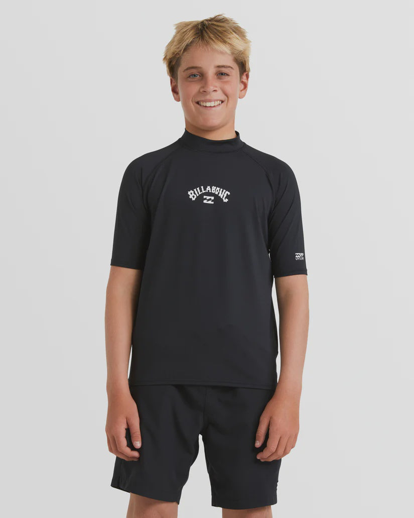 BILLABONG BOYS ALL DAY ARCH RASH VEST SHORT SLEEVE - BLACK