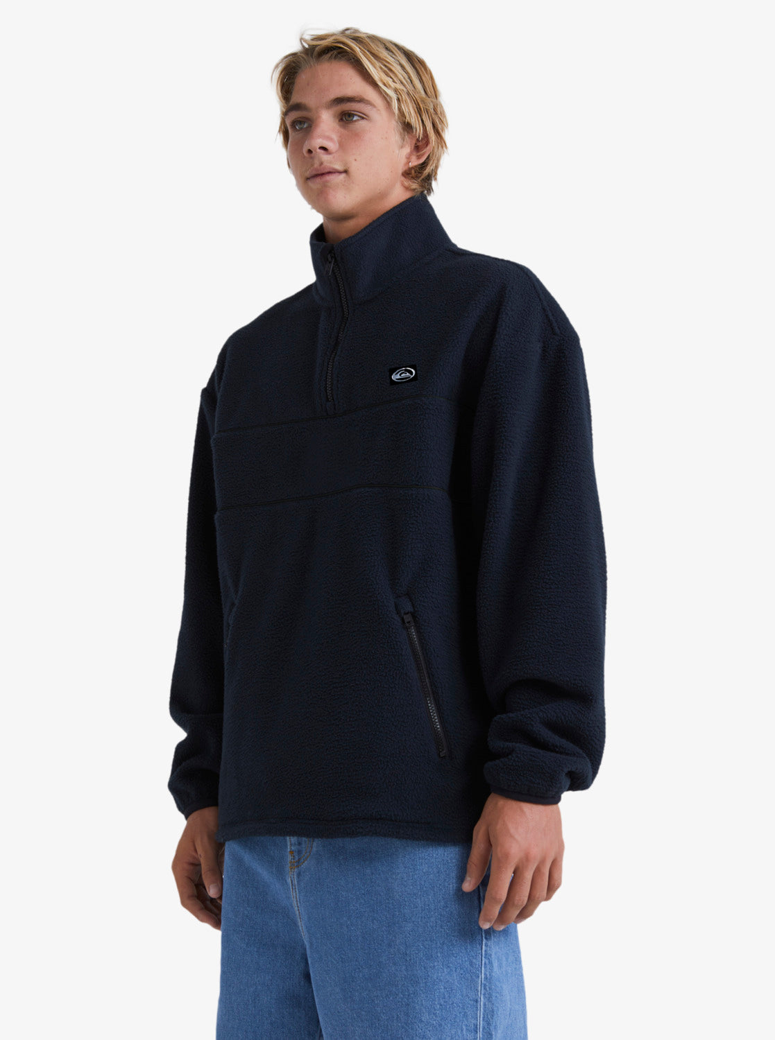 QUIKSILVER SATURN HALF ZIP SHERPA SWEATSHIRT - BLACK