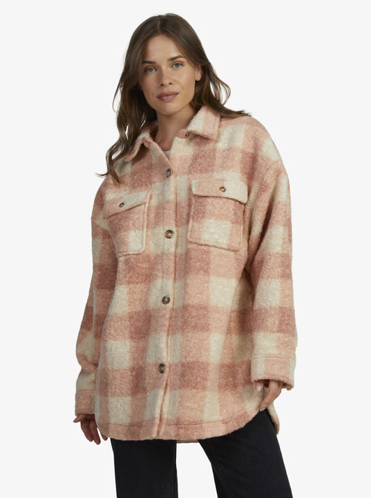 *SALE* ROXY WOMENS OVER AND ABOVE POLAR FLEECE JACKET - PARADISO PLAID CAFE CREME