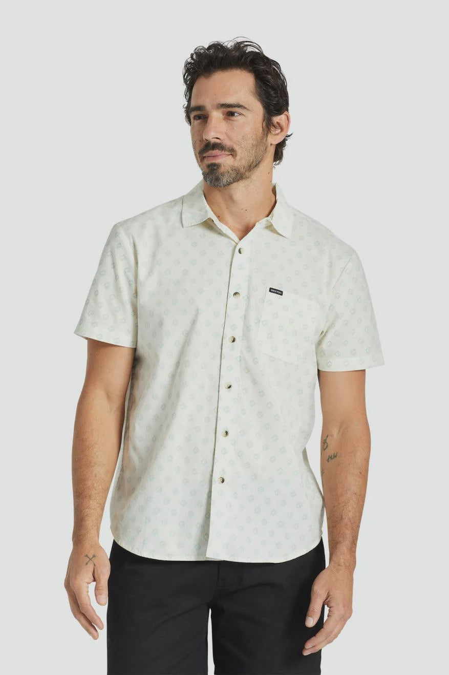 SALE NO RETURNS - BRIXTON CHARTER PRINT S/S WOVEN SHIRT - OFF WHITE JADE