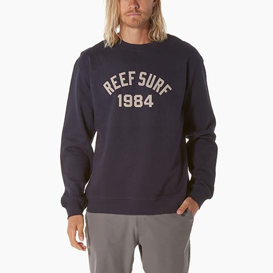 SALE NO RETURNS - REEF TEAM 1984 MENS CREW FLEECE  - NAVY / WHITE PRINT - SALE