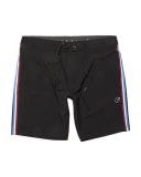 VISSLA THE TRIP 17.5"BOARDSHORT - BLACK (BLUE, RED, WHIT STRIPE)