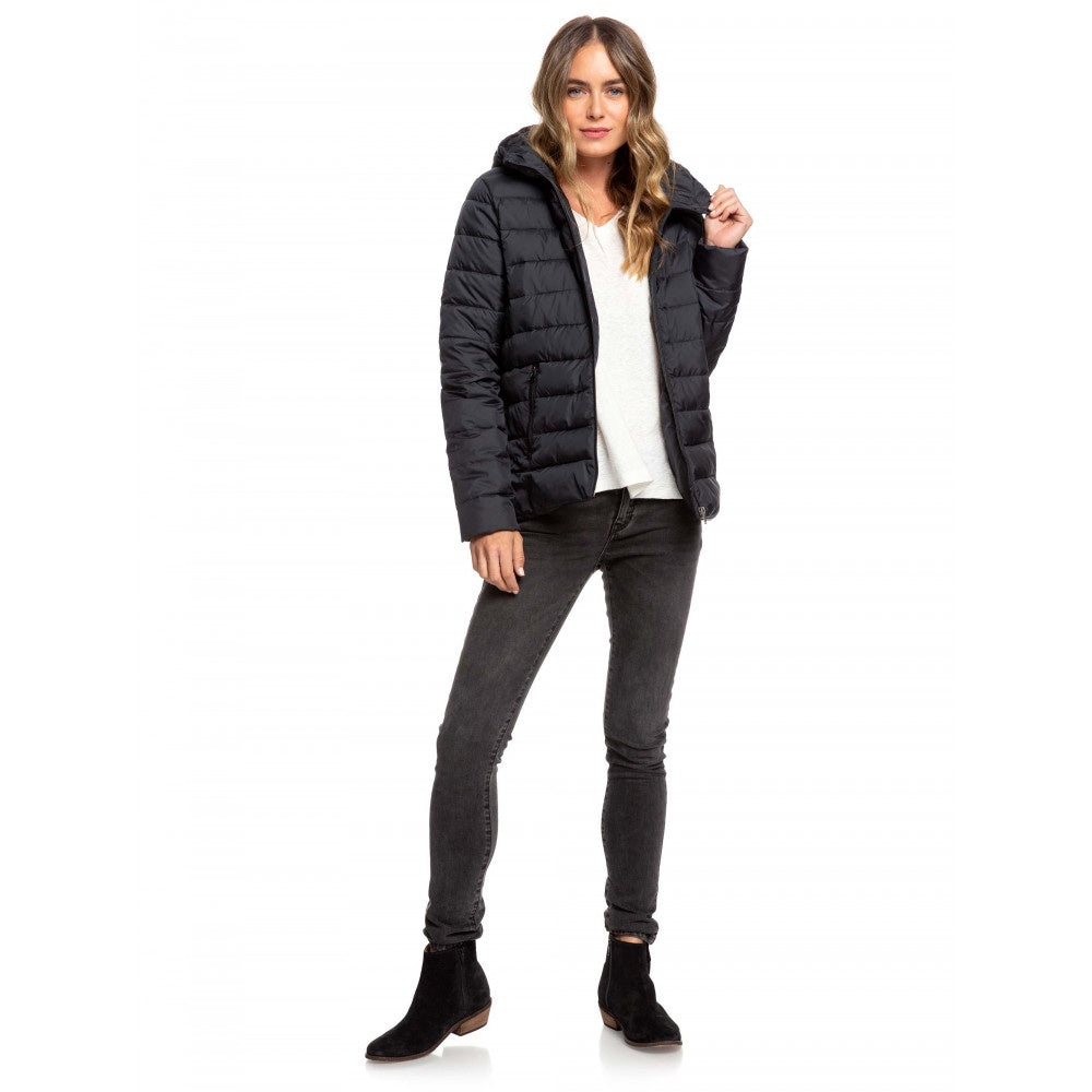 ROXY ROCK PEAK HOODED PUFFER JACKET - BLACK