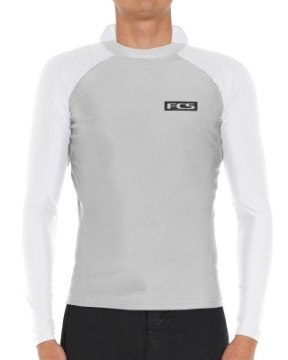 FCS ESSENTIAL HOODED L/S RASH VEST - GREY/WHITE