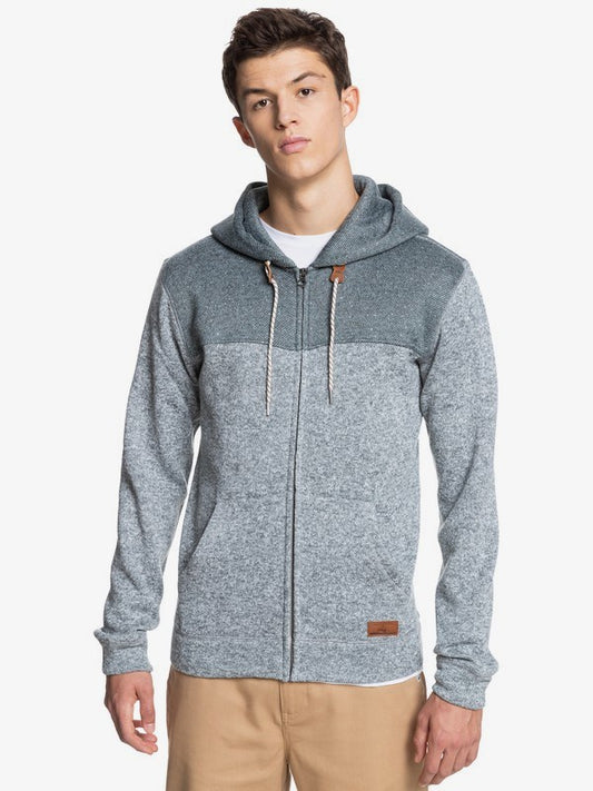 QUIKSILVER MENS KELLER BLOCK FLEECE LINED HOODED JUMPER - GREY HEATHER