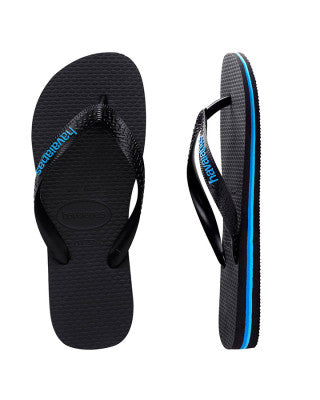 HAVAIANAS MENS RUBBER LOGO BLACK / BLUE STRIPE HRLL2689