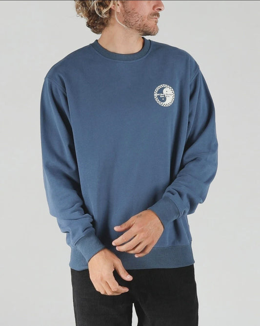 T&C ICONIC CHECKER CREW FLEECE - PACIFIC