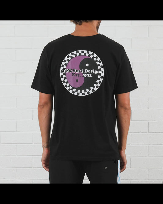 T&C ICONIC CHECKER TEE - BLACK/LILAC