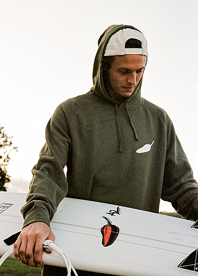 CHILLI SURFBOARDS MENS HOODIE  BASIC LOGO  - ARMY / WHITE LOGO