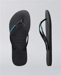 HAVAIANAS SLIM METAL LOGO BLACK/BLUE WOMENS -